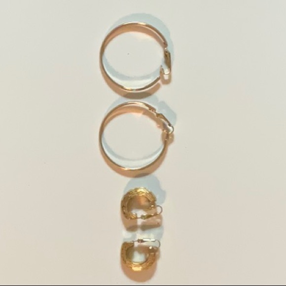 Avon Two Pairs Classic Gold Tone Hoop Clip On Earrings - Picture 2 of 14